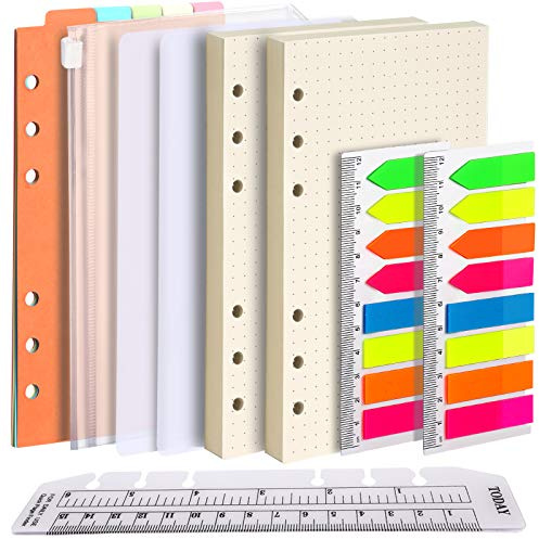 FANDAMEI A6 Papier Gepunktete Nachfüllpapiere Set, 6 Löcher A6 Gepunktete Nachfüllbare Notizpapier 90 Blätter, Trennblätter, 320 Stk. Haftnotizen, Umschlägbeutel, 15 CM Lineal
