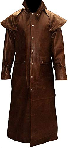 HiFacon - Cappotto lungo da uomo, in vera pelle, colore: Nero Marrone - Pelle L