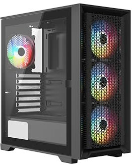iONZ KZ22 V2 PC Gaming Case - ATX Hinged Tempered Glass - High Airflow - Front I/O USB Type-C (With 4 ARGB PWM Fans) Black