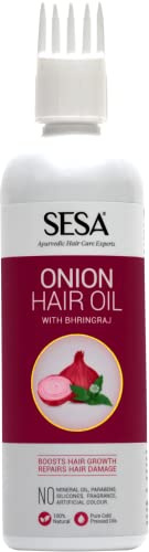 Sesa Zwiebel-Haaröl mit Bhringraj & ayurvedischen Kräuterextrakten | JETZT MIT KAMMAPPLIKATOR | Kontrolliert den Haarausfall für alle Haartypen | Frei von Parabenen und Sulfaten | 200ml (1er Pack)