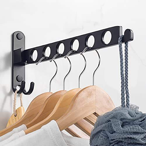JOLY FANG Kleiderhaken klappbar, Wand Kleiderständer Wandhaken Klapphaken Aluminium für Balkon Badezimmer Waschküche(Schwarz, 1 Stück)