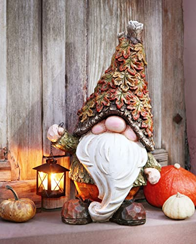Dekoleidenschaft Herbstwichtel 51 cm hoch, mit Laterne für 1 Teelicht, Dekofigur für Draußen, Wichtel stehend, Gartenwichtel, Garten-deko, Wichtelfigur, Herbstdeko