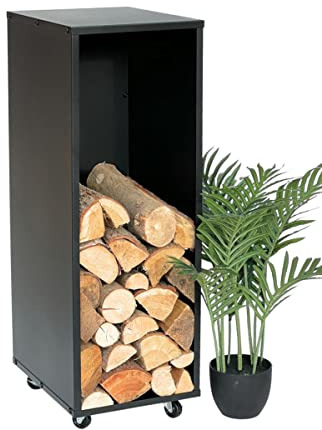 DanDiBo Kaminholzregal Innen Metall Schwarz Kaminholzständer 85 cm mit Rollen 96359 Kaminholzwagen Holzkorb Kaminholzhalter Holzregal