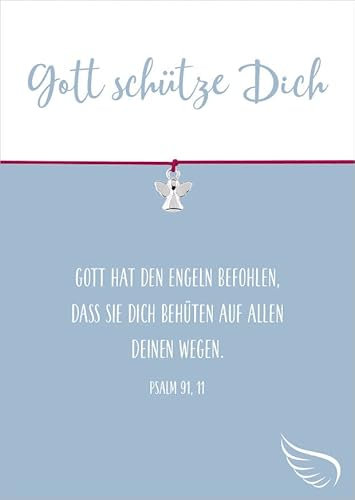 Glücksschmiedin - Schutzengel Geschenk mit christlichem Segensspruch, Armband in PINK mit silberfarbenem ENGEL-Anhänger und Grußkarte, handgefertigt in Deutschland