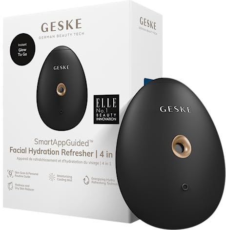 GESKE | SmartAppGuided™ Facial Hydration Refresher | 4 in 1 | Wasserzerstäuber | Gesichtsdampfer | Wasserspray | Face Mister | Gesichtsreinigungsgerät | Sprühnebler | Kosmetik | natürlicher Glow