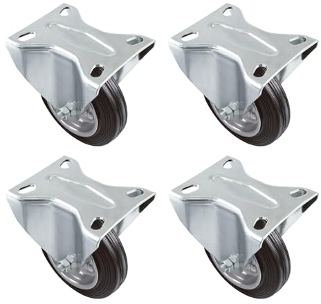 Amig - Pack de 4 Ruedas Fijas - Ø 80 mm - Pletina Metálica - Peso Máximo 100 Kg - Para Mover Muebles Pesados o Electrodomésticos - Rodamientos de Rodillos - Núcleo Nylon Blanco - Poliuretano Rojo
