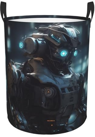 Future Robot Printed Laundry Hamper,Round Laundry Basket,Clothes Hamper With Handle,Collapsible Waterproof For Bedroom