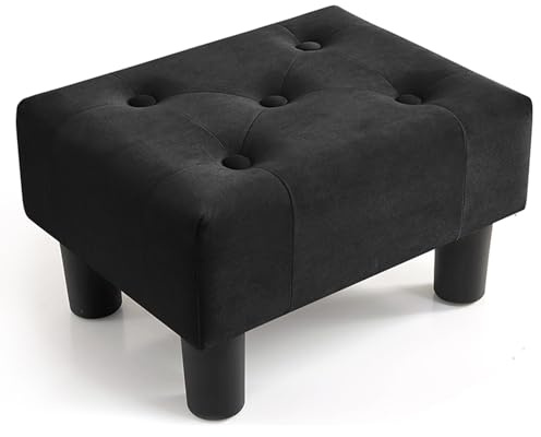 Poofzy Small Foot Stool Ottoman, Velvet Ottoman Foot Rest with Legs, Rectangle Foot Rest for Couch, Footstools and Ottomans Small for Living Room and Entryway (Black)