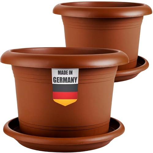2friends Lot de 2 pots de fleurs pour l'extérieur - 30 cm de diamètre - Grands pots à tomates en terre cuite - Avec soucoupe en plastique - Résistant aux intempéries - Pour jardin, balcon, terrasse