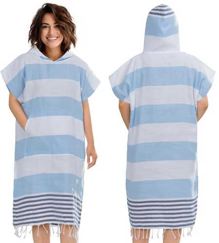 JEMIDI Badeponcho Damen Herren - Schnelltrocknender Surf Poncho - Leichtes Handtuch Kleid mit Kapuze - Strand Sauna Surfen - Umziehhilfe Handtuch Poncho Erwachsene - Surfponcho