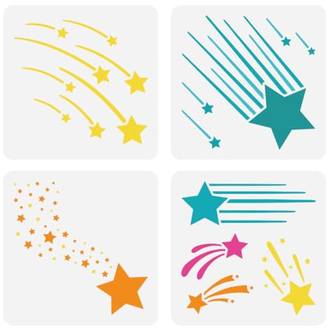 FINGERINSPIRE 4 Stück Malschablonen Mit Fallenden Sternen 15x15 cm Große Meteore Linienmuster Zeichenvorlagen Sternschablonen Aus Kunststoff Zum Malen Fantasy Themenvorlage Für Wand Bodendekoration