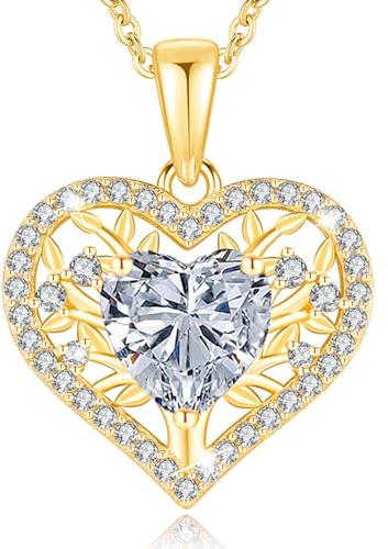 LAVUMO Collar Mujer Corazón Árbol de la Vida Joyas Mujer Auténtica Plata de Ley 925 Regalos Originales Esposa Mamá Novia Navidad Cumpleaños Día San Valentín Regalo