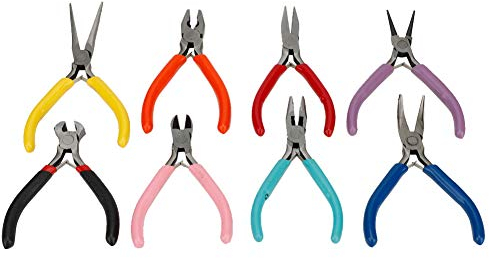 Juego de Alicates para Hacer Joyas, Juego de Alicates para Joyería de Acero de 8 Piezas, Alicates de Punta Larga/Redonda/Plana, Herramienta de Procesamiento de Fabricación de