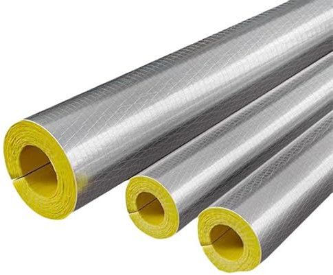 Aislamiento de tubería de lana de vidrio ignífugo clase A con cinta de aluminio de 30 x 60 mm, ideal para tuberías de vapor y calientes/frías