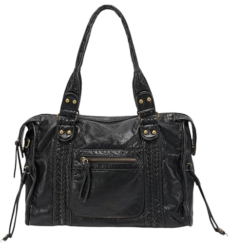 JOLLQUE Bolso cruzado con remaches para mujer, bolso de mano grande retro de cuero lavado, bolso de hombro vintage Y2K de verano, Negro