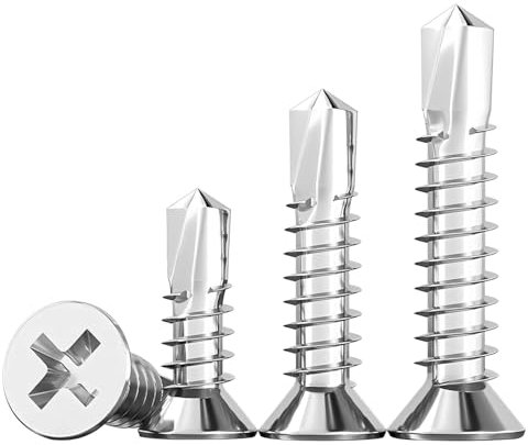 Ctyjia 100 Piezas Avellanador Tornillos Autorroscantes, M4.2x13 mm Tornillos Autoperforantes de Acero Inoxidable, para Madera, Plásticos