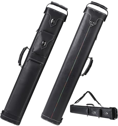 elraxw Hard 3x5 Pool Cue Case, 8 Hole Pool Cue Stick Case Billiard Cue Case, Holds Up to 3 Butts and 5 Shafts, Topstitching Design