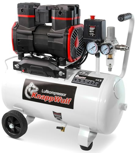 KnappWulf Flüsterkompressor KW6024 Luftkompressor Druckluftkompressor 24L Tank, 1500W, 69dB, 10 Bar Betriebsdruck, 256L/min Luftdurchsatz, mit Wasserabscheider, leise, 230V