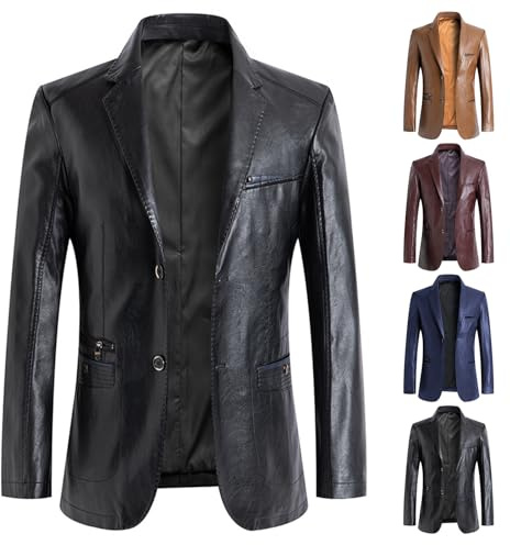 Thatrich Leather Blazer Men Slim Fit Business Casual Jackets Formal Suits Heavyweight Fashion Sport Coat Office Work Wear