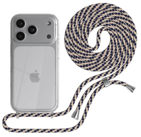 EAZY CASE Mobilkedja kompatibel med iPhone 17 Pro, mobilfodral med axelrem, mobilsnöre med skyddsfodral, silikonfodral, fodral med band, snygg kedja för smartphones, taupe – svarta clips
