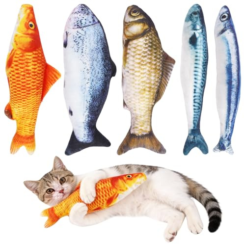 5 stycken kattleksaker med kattmynta, 20 cm kattleksak, valeriana, fiskform med makrill, sur, gräskarp, lax och rödkarp, för husdjur, katter, självintagning, intelligensträning