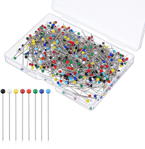 500 Stück Bunte Stecknadeln mit Kopf,32 mm Edelstahl Stecknadeln,Bunte Glaskopfnadeln,Nähen Abstecknadeln,für Basteln Nähen Säumen Craft,Jewelry Komponenten Dekoration