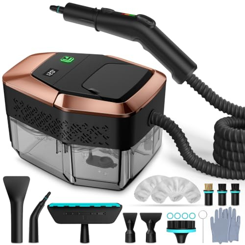 GalhanEhe 14 en 1 Vaporeta Limpieza Hogar,3 Niveles Mango Regulable, Pantalla de Temperatura, 15s en Calentamiento,1,8L de Depósito, para Cocina, Baño, Coche y Muebles (Negro y Dorado)