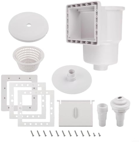 Evenoonest SP1091LX - Kit Skimmer da Parete, 6 Pollici Kit Skimmer Piscina Fuori Terra, Design Passante per Filtrazione Foglie Detriti Superficie(Bianco).