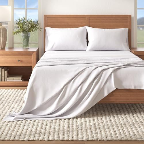 Great Bay Home-Parure de lit en Flanelle 100% Coton Turc Extra Doux. Draps de lit Chauds, Confortables, légers et Luxueux en Couleurs Unies. Twin - Sheet Set Blanc Hivernal
