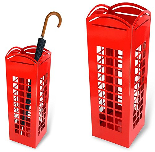 BAKAJI Portaombrelli Stand in Ferro Design BAK10 Porta Ombrelli Forma Quadrata Colore Rosso con Forma Cabina Telefonica Londinese Dimensioni 49 x 15,5 cm