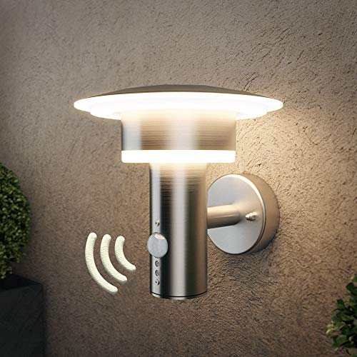 NBHANYUAN Lighting® Outdoor LED Wall Light with Motion Sensor,4 Lighting Modes Outside Lights PIR SUS316 Stainless Steel Wall Lamp IP44 Waterproof 3000K Warm White for Porch 1000LM