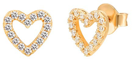 PAVOI 14K Yellow Gold Plated 925 Sterling Silver Earrings - Dainty Open Heart Studs - Gold Stud Earrings for Women - Valentine's Day Jewelry Gifts for Women
