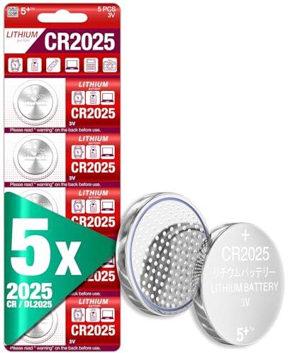 5Plus 5 Pcs CR2025 DL2025 3V Lithium Battery CR 2025 Coin Cell Button Suitable for Use in Keyfobs, Scales, Toys, Led lights, wearables and medical devices, car keys