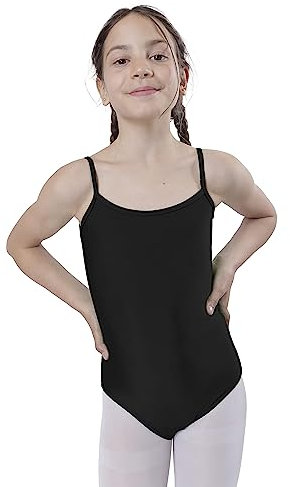Balletttrikot für Mädchen, ärmellos, Gymnastikanzug im Camisole-Stil, mit Rundhalsausschnitt, für Gymnastik, Tanz, Party, Schwarz , 10-12 Jahre