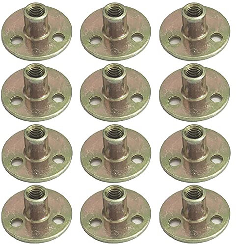 12 Pcs M8 Flange Nuts Female Thread Carbon Steel T-Nuts Brad Hole Tee Nuts for Fixing Connection Furniture