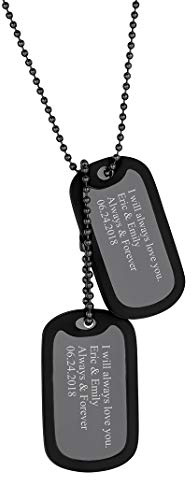 Double Plaque Militaire Personnalisable 2 Collier Identité Armée Prénom Personnalisé Chaine Gravure Spiga Blé 55cm Pendentif Homme Médaillon Acier Chien Tag Noir Bijoux Cadeau Noël Fête Mères Pères