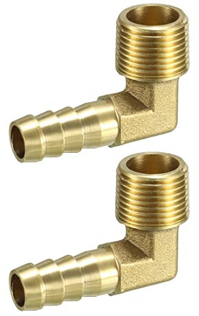 PATIKIL 2 Pezzi Raccordo per Tubo in Ottone, 90 Grado Gomito 10mm Spinato x 3/8 PT Maschio Connettore per Aria Acqua Olio Gas Carburante