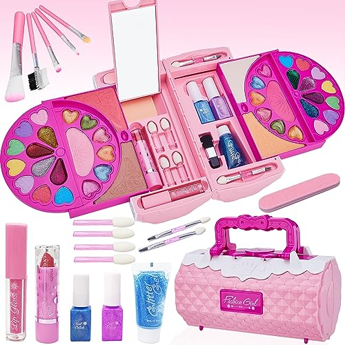 Lubibi Kinderschminke Set Mädchen mit Schminkkoffer, Waschbares Safe Make up Spielzeug,Schminkset Spielzeug,Geburtstag Weihnachten Party Geschenke für Kinder 3456789 10 Jahre