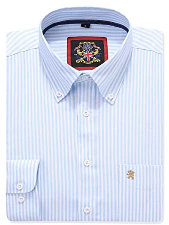 Chemise Oxford rayée à manches longues pour homme. Achetez seul ou avec sa couleur unie assortie, Lot de 2 paires. Le Kensington,Col boutonné et poche. (1pc,Sky Blue,3XL)