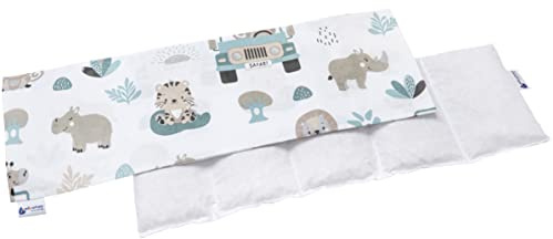Medi Partners Cherry Pit mikrovågssäker 60x20cm storkornig värmekudde 800g 100% bomull 5 kammare avtagbart överdrag - Cherry Pit kudde för nacke och axlar, kylterapi (Mint Zoo)