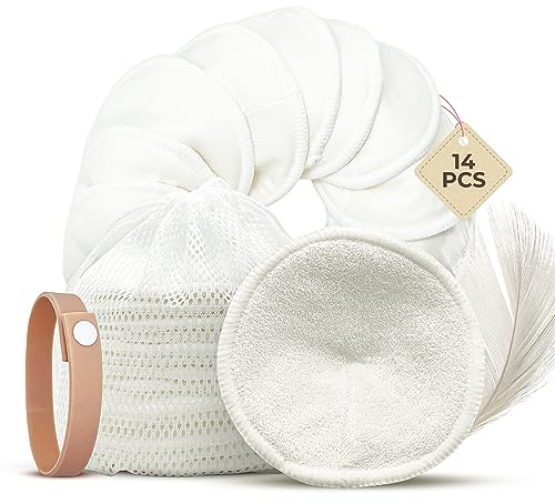 ComfortShells® Stilleinlagen Waschbar Bio Bambus – 14 Wiederverwendbare, Saugstarke & Hypoallergene Brustpads – Ultra Weich, Atmungsaktiv & Umweltfreundlich mit Wäschenetz