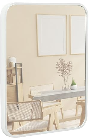 Terra Home Wandspiegel - Rechteckig, 40x50 cm, Weiß, Modern, Metallrahmen Spiegel - für Flur, Wohnzimmer, Bad oder Garderobe