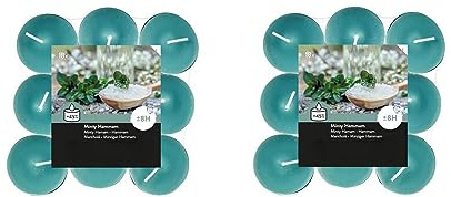 Teelichter Duft 2x18 Stück (36 Teelichter) - Brenndauer: 8 Std., Rußfrei - für Windlicht, Teelicht-Glas, Kerzenständer - Weihnachten, Geschenk, Deko, Hochzeit, Gastro (Grün - Duft: Minziger Hammam)