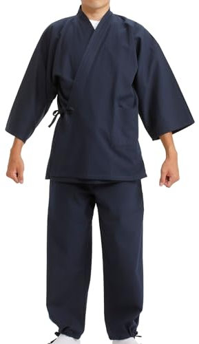 Edoten Herren Japan Kimono Steppkleidung Sashiko Samue, dunkel, marineblau, XX-Large