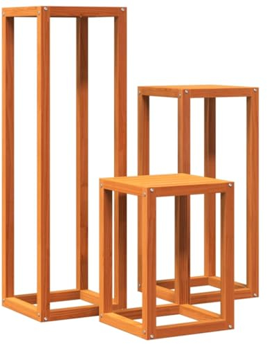 vidaXL Solid Pine Wood Plant Stands 3 pcs - Indoor/Outdoor Flower Pot Display Racks, Versatile End Tables, ic Wax Brown Finish