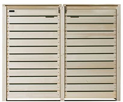 Lukadria Mülltonnenbox 120L FÜR KLEINE Tonne Mülltonnenverkleidung Mülltonnecontainer Mülltonnenabdeckung Holz Natur mit Rückwand Mod. Hamburg24 (2 Tonnen)