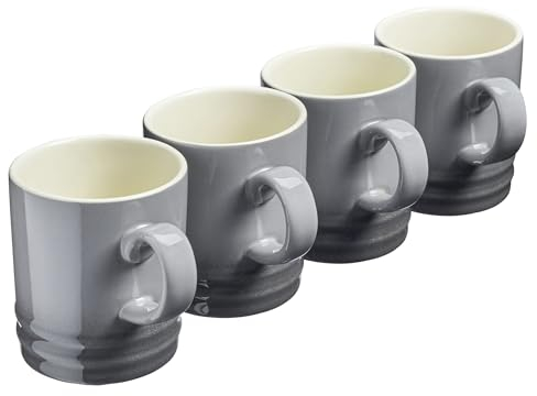 Cooks Professional 4 Piece Colourful Stoneware Mug Set | Tea Coffee Hot Chocolate Drinking Cups | Microwave Dishwasher Refrigerator Freezer Safe | 350ml Capacity | Grey