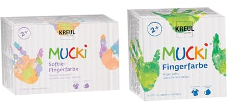 Kreul 2321 - MUCKI Softie-Fingerfarbe, 6 x 150 ml & 2314 - Mucki leuchtkräftige Fingerfarbe, 4 x 150 ml