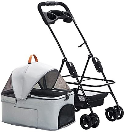 Haustier-Buggy, Hundebuggys für kleine und mittelgroße Hunde, Premium-Kinderwagen, Katzen-/Hunde-/Haustierbuggys mit abnehmbarem Getränkehalter, leichter Kinderwagen, atmungsaktiv, ohne Reißverschlu