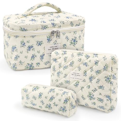 beifon 3er Set Kosmetiktasche Kulturtasche Damen mit Blumenmuster, Kulturbeutel Make Up Tasche, Tragbare Schminktasche Makeup Bag Waschtasche Groß Frauen Mädchen für Alltag und Reisen